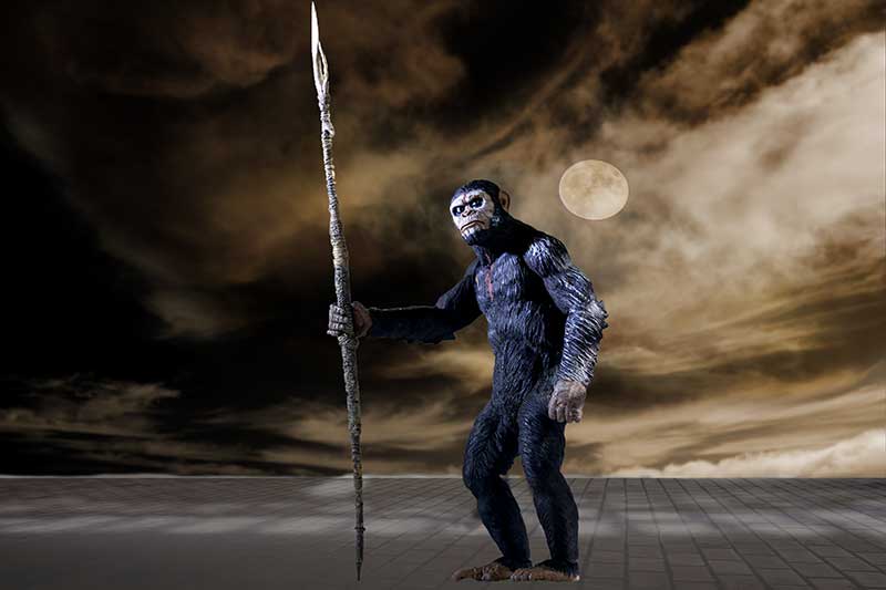 An ape with a spear