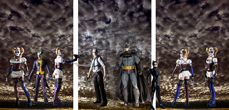 Batman, Gordon, Catwoman and various Harleys