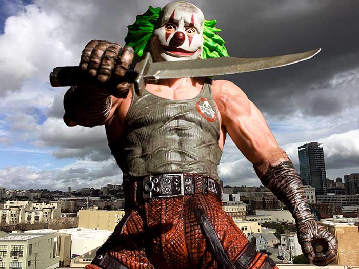 violent clown with knife