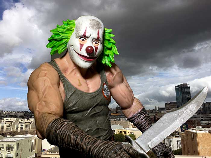 Clown with knife looking for Harley