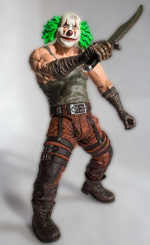 Green-haired clown with knife