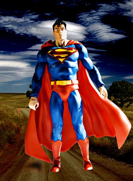 Where can I get a cup of coffee around here Superman on the road