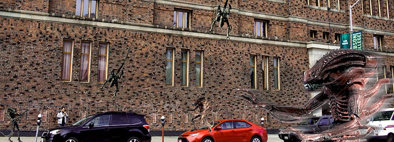 Xenomorphs attack Armory bldg in SF