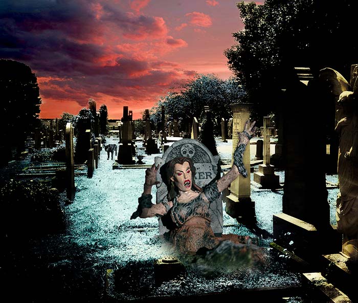 Vampire crawls out of the grave