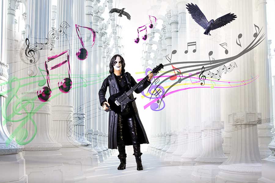 Draven with guitar and crows