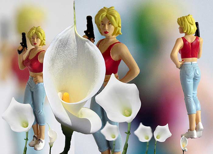 Tulip O'Hare with gun